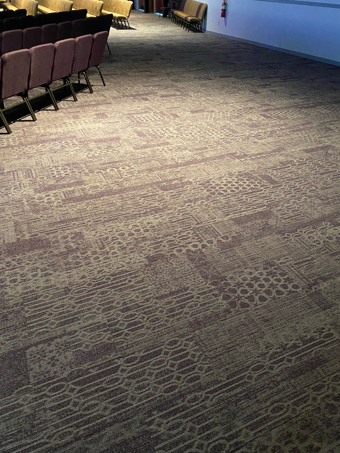 Main auditorium — patterned carpet with rows of seating