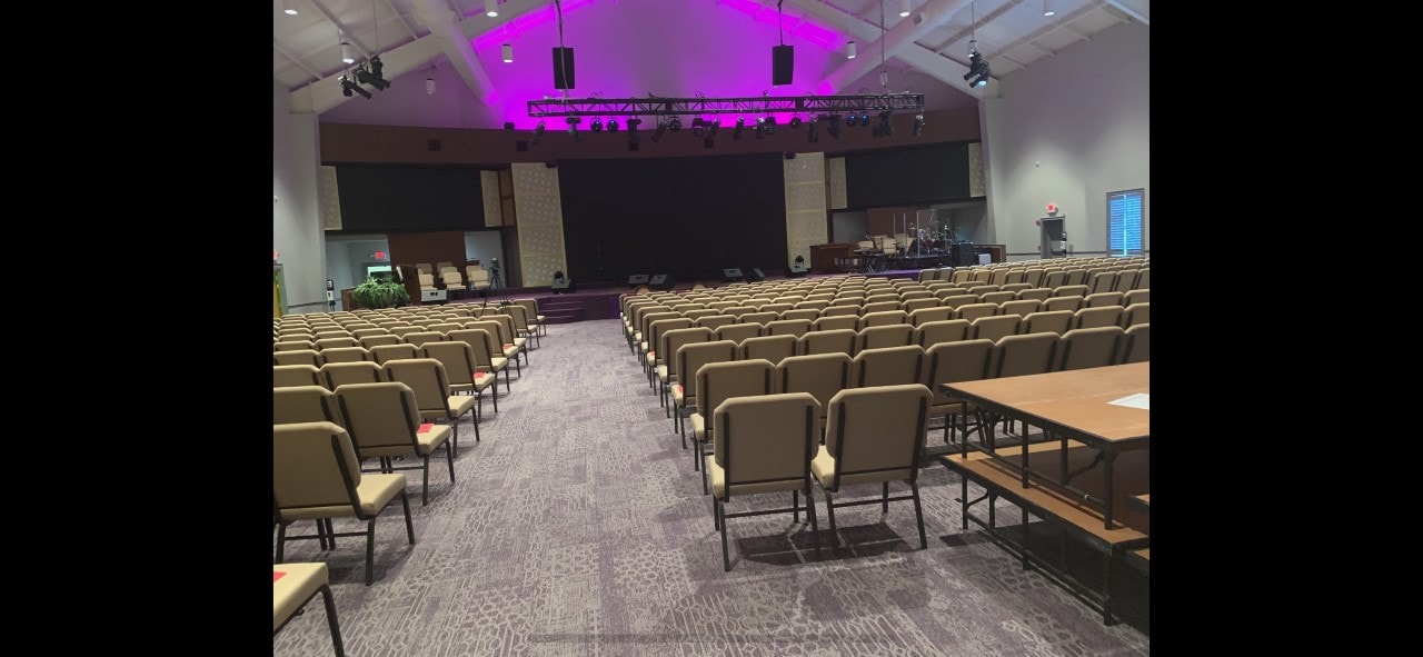 Byron Campus — event venue with decorative ceiling lighting