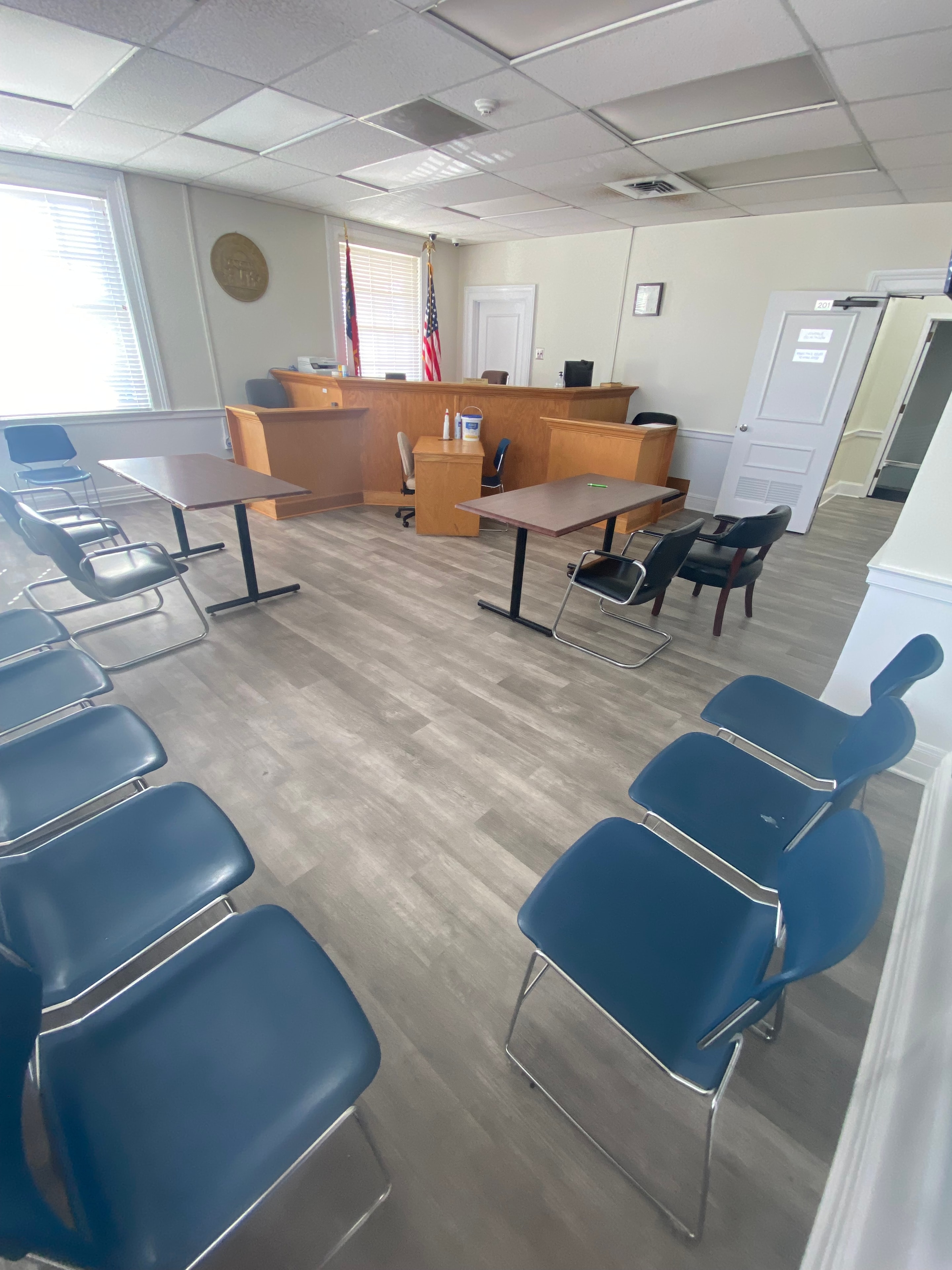 Courtroom with LVP flooring installation